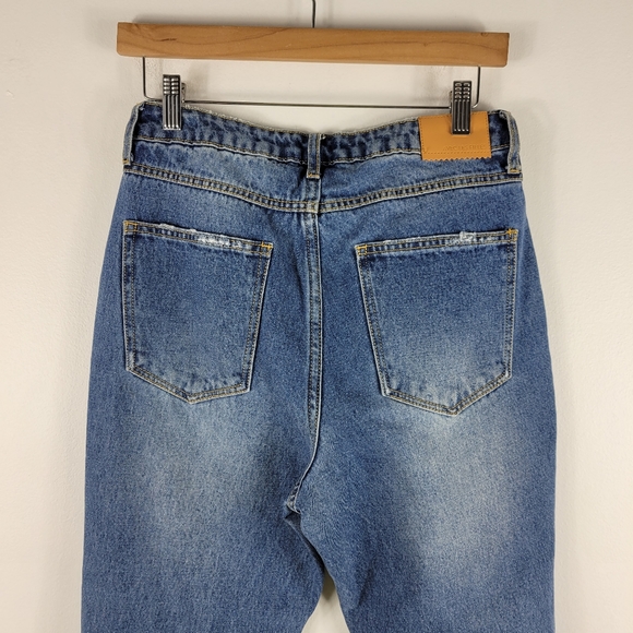New Avec Les Filles  High Waist Distressed Straight Leg Split Hem Raw Hem Jeans - Picture 10 of 13
